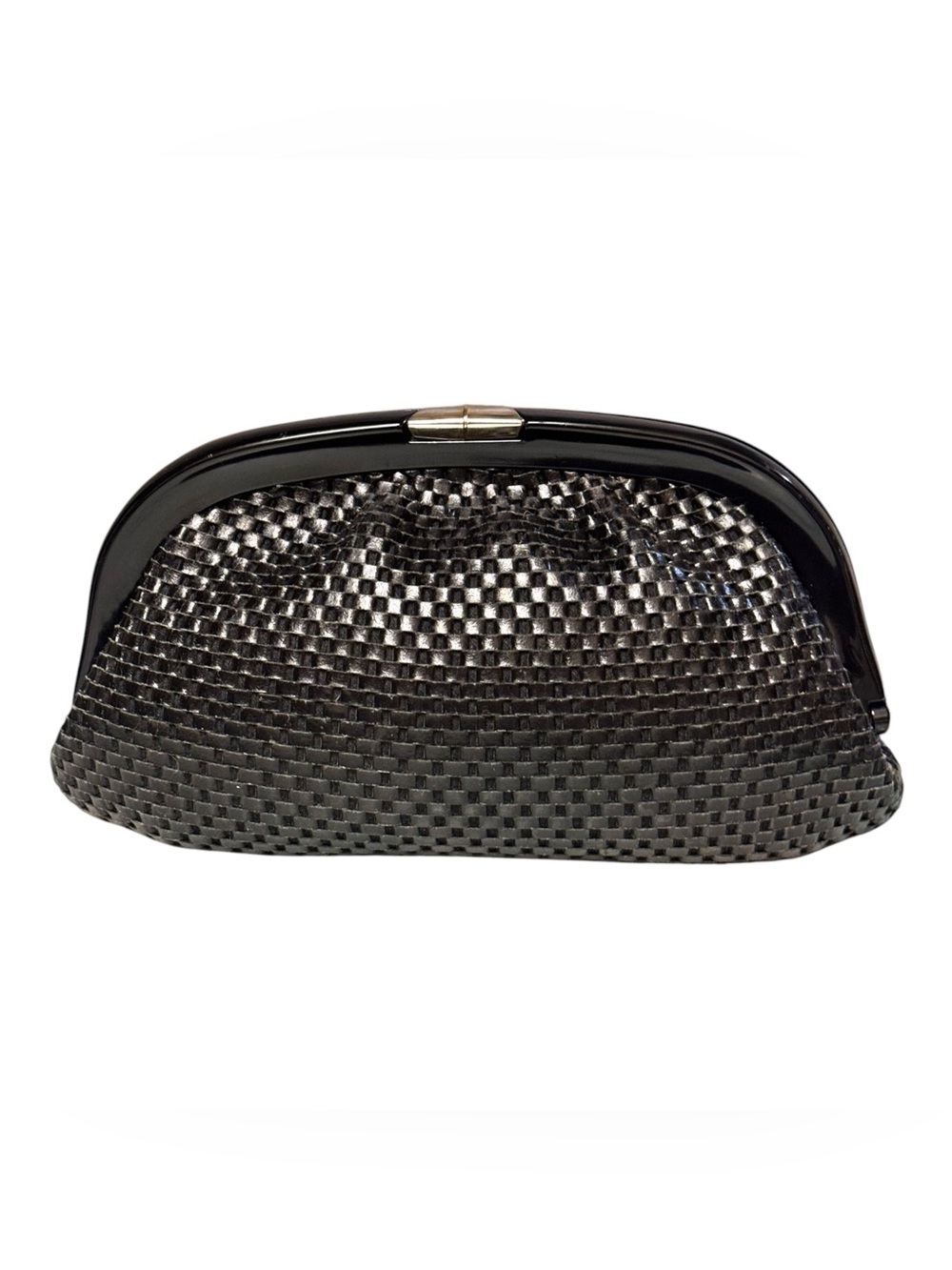 Reghi Italy x Clara 60s Black Intrecciato Leather Oversized Clutch Lucite Frame